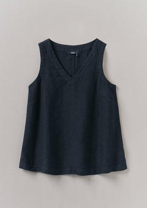 Garment Dyed Linen V-Neck Tank | Midnight