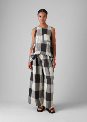 Macro Gingham Lightweight Linen Trousers | Ecru/Charcoal