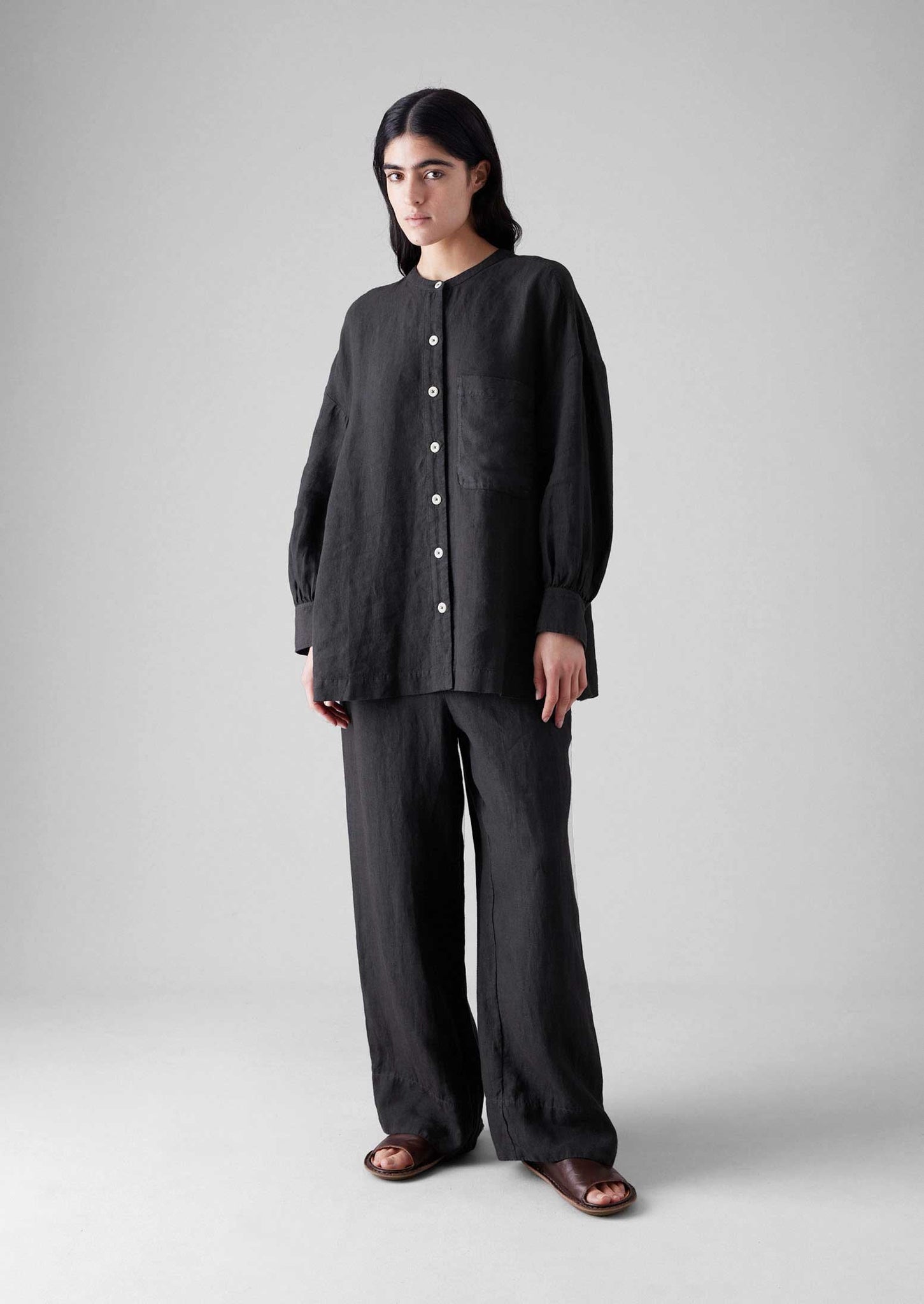 Garment Dyed Linen Oversized Shirt | Black Pepper