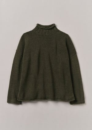 Textured Cotton Easy Sweater | Darkest Olive