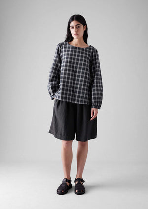 Check Cotton Linen Smock | Slate