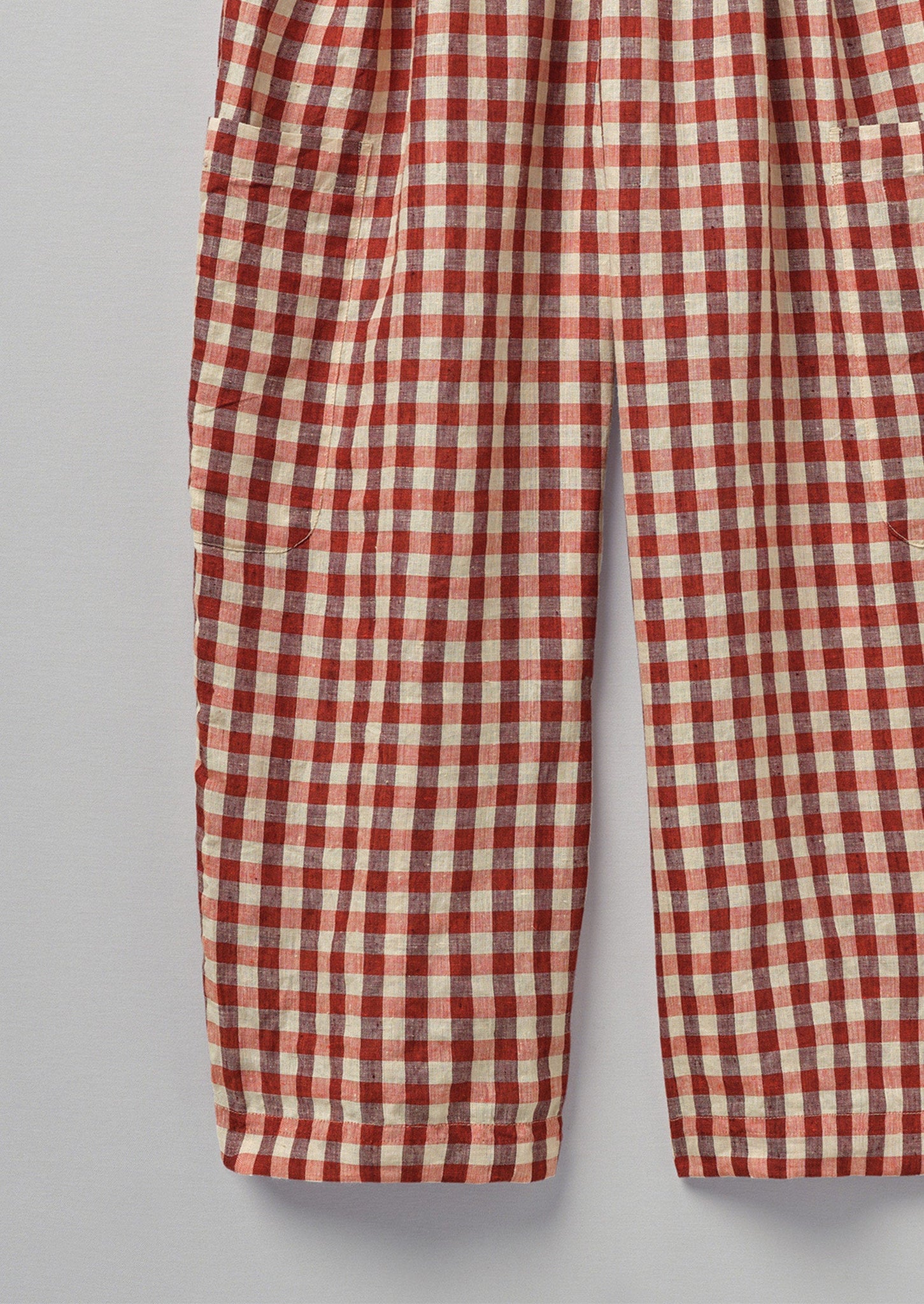 Gingham Linen Patch Pocket Trousers | Blush
