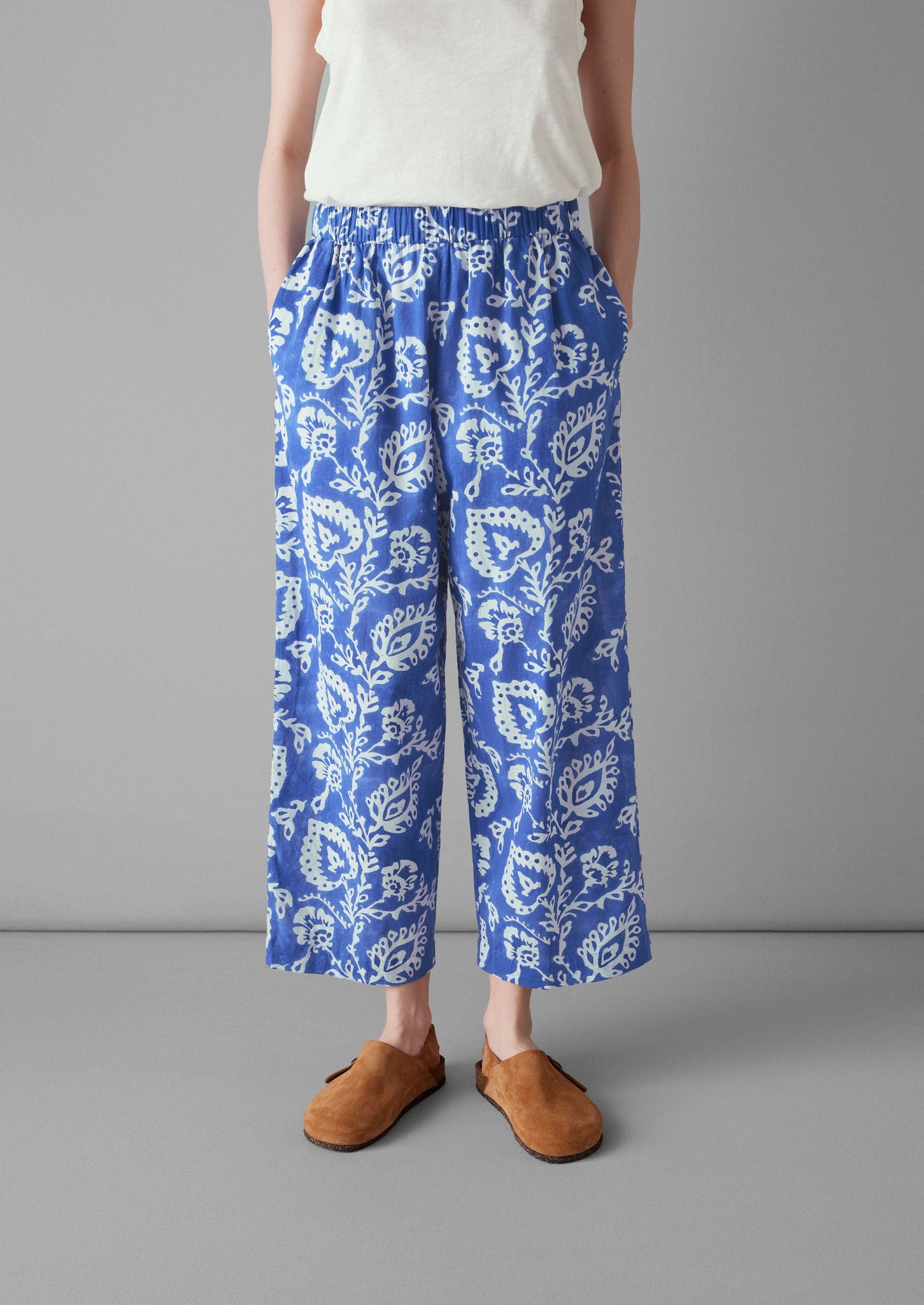 Trailing Botanical Block Print Trousers | Woad