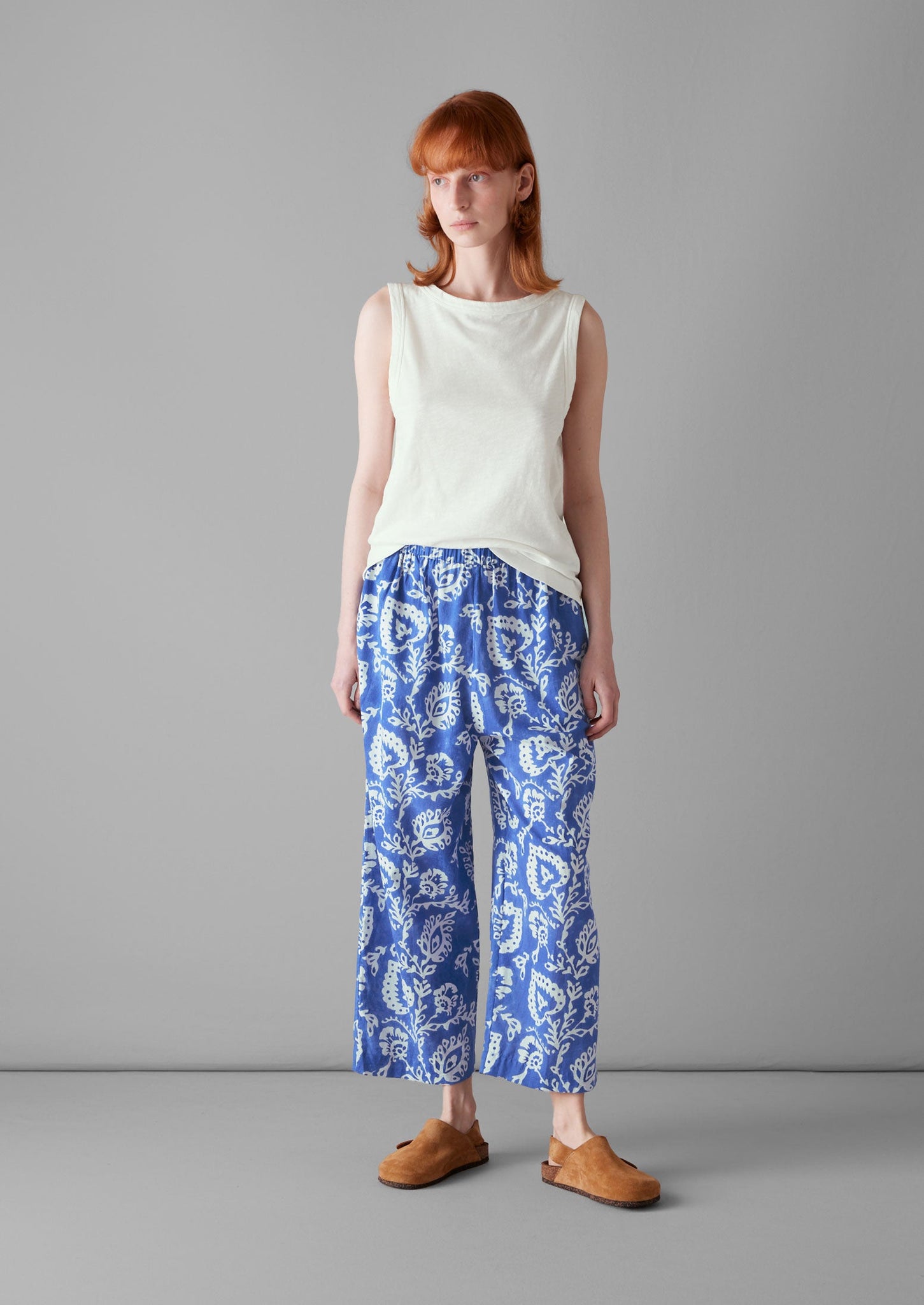 Trailing Botanical Block Print Trousers | Woad