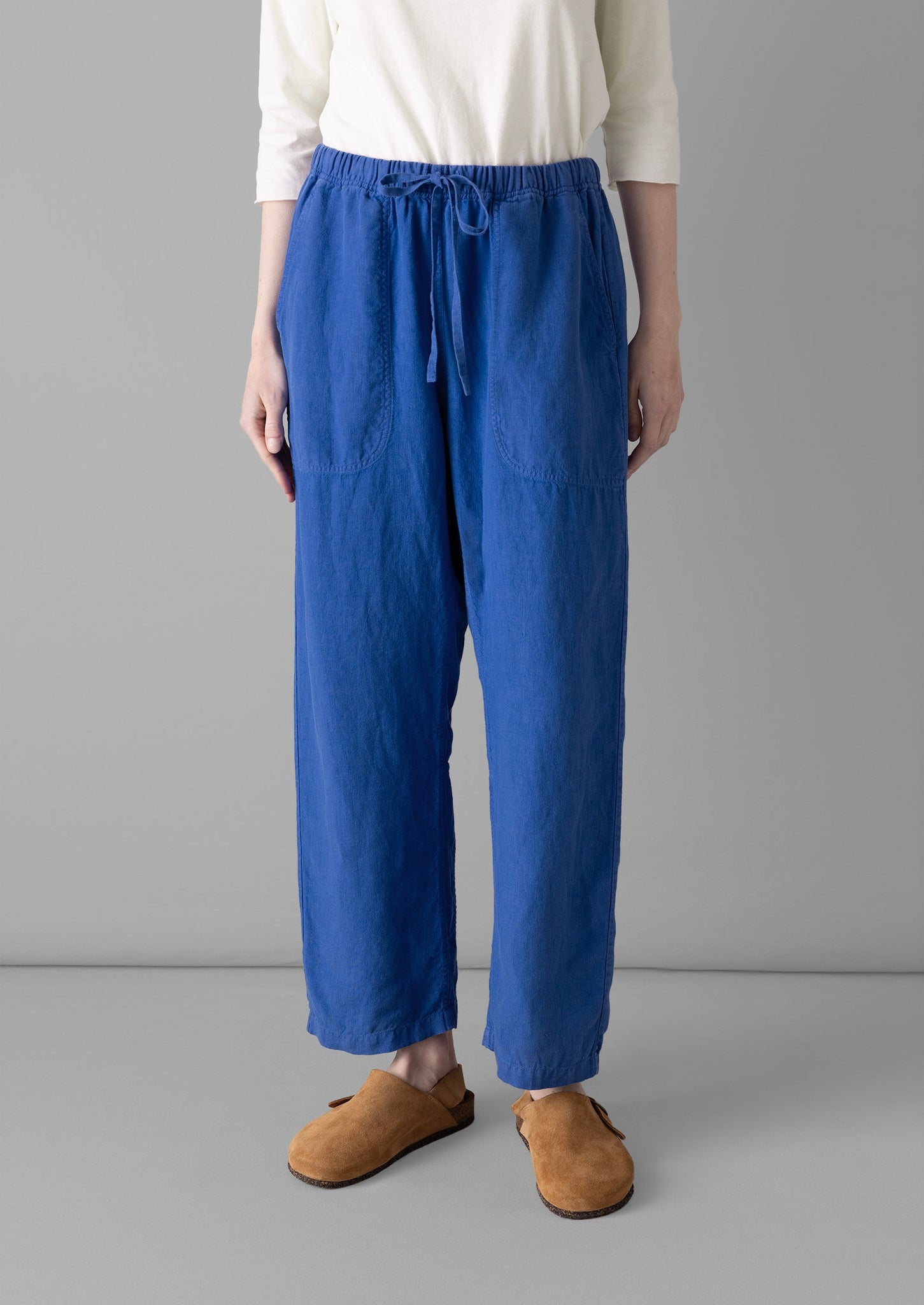 Panelled Garment Dyed Linen Trousers | Sapphire