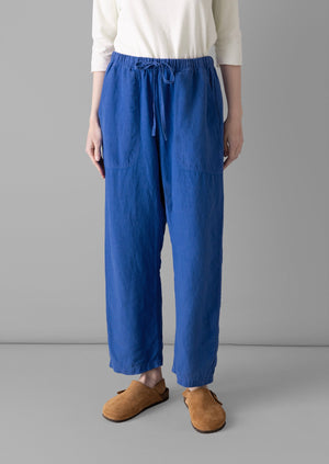 Panelled Garment Dyed Linen Trousers | Sapphire