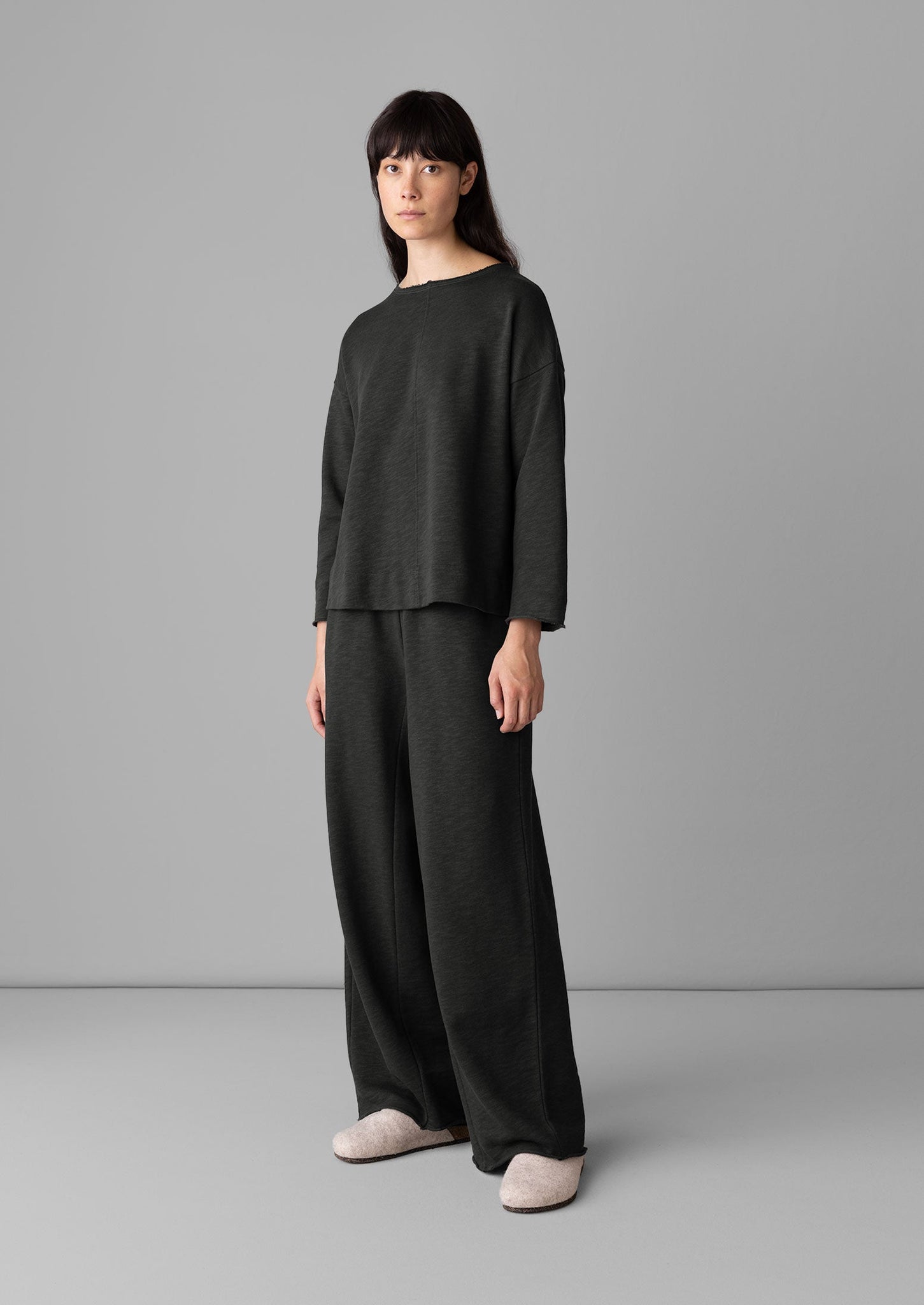 Loop Back Jersey Wide Leg Trousers | Charcoal