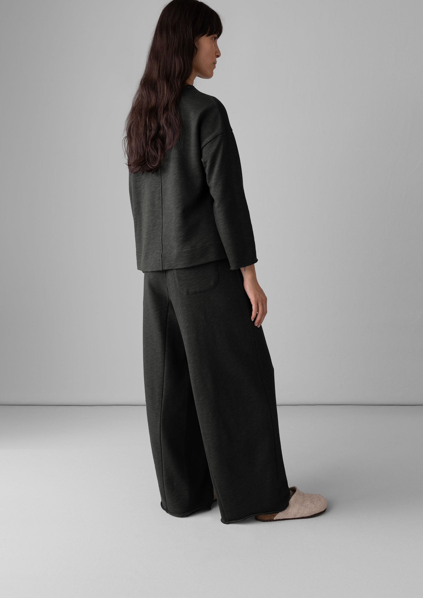 Loop Back Jersey Wide Leg Trousers | Charcoal