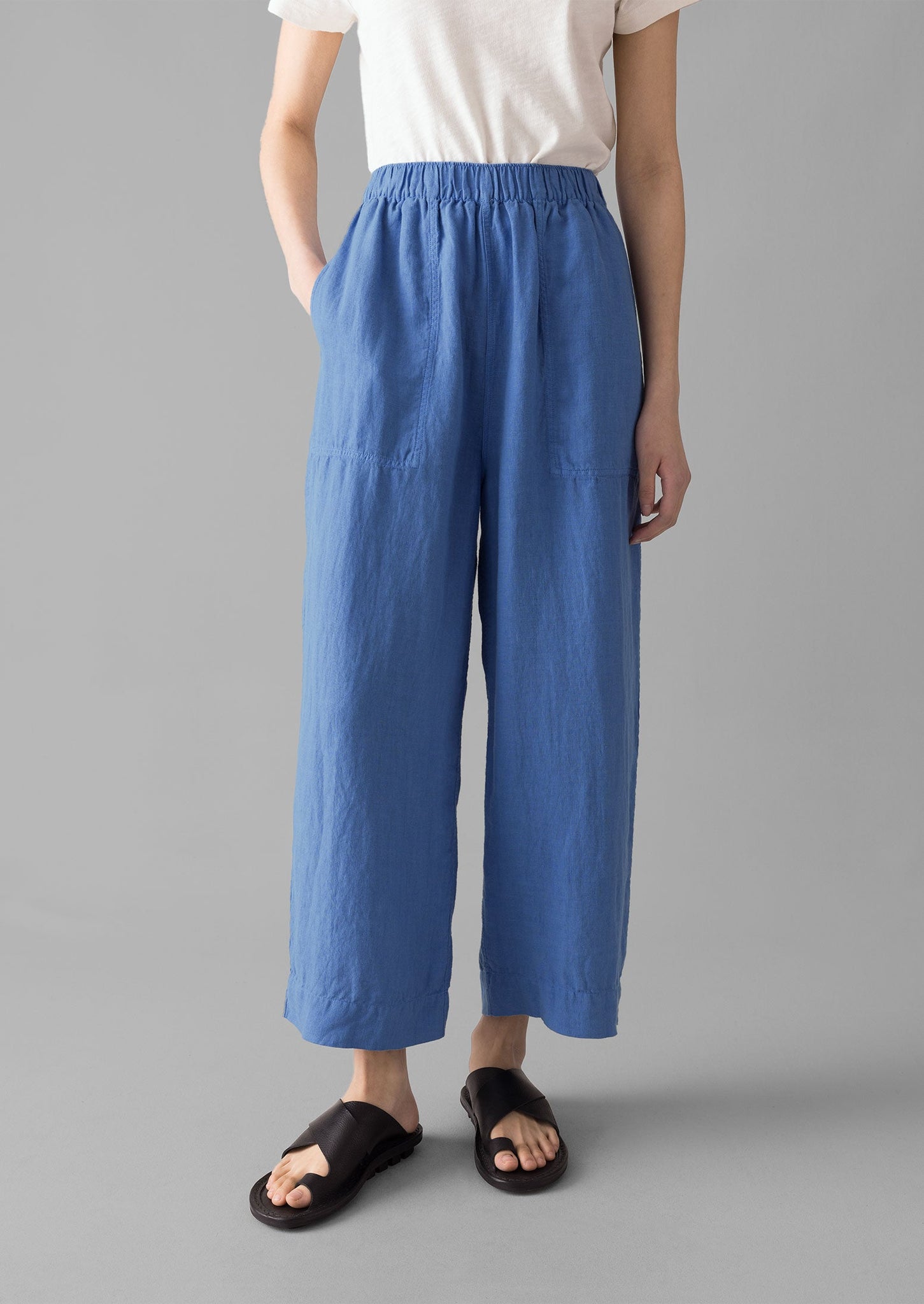 Garment Dyed Linen Barrel Leg Trousers | Blue Violane