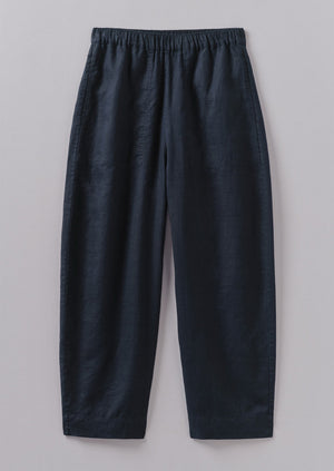 Garment Dyed Linen Barrel Leg Trousers | Midnight