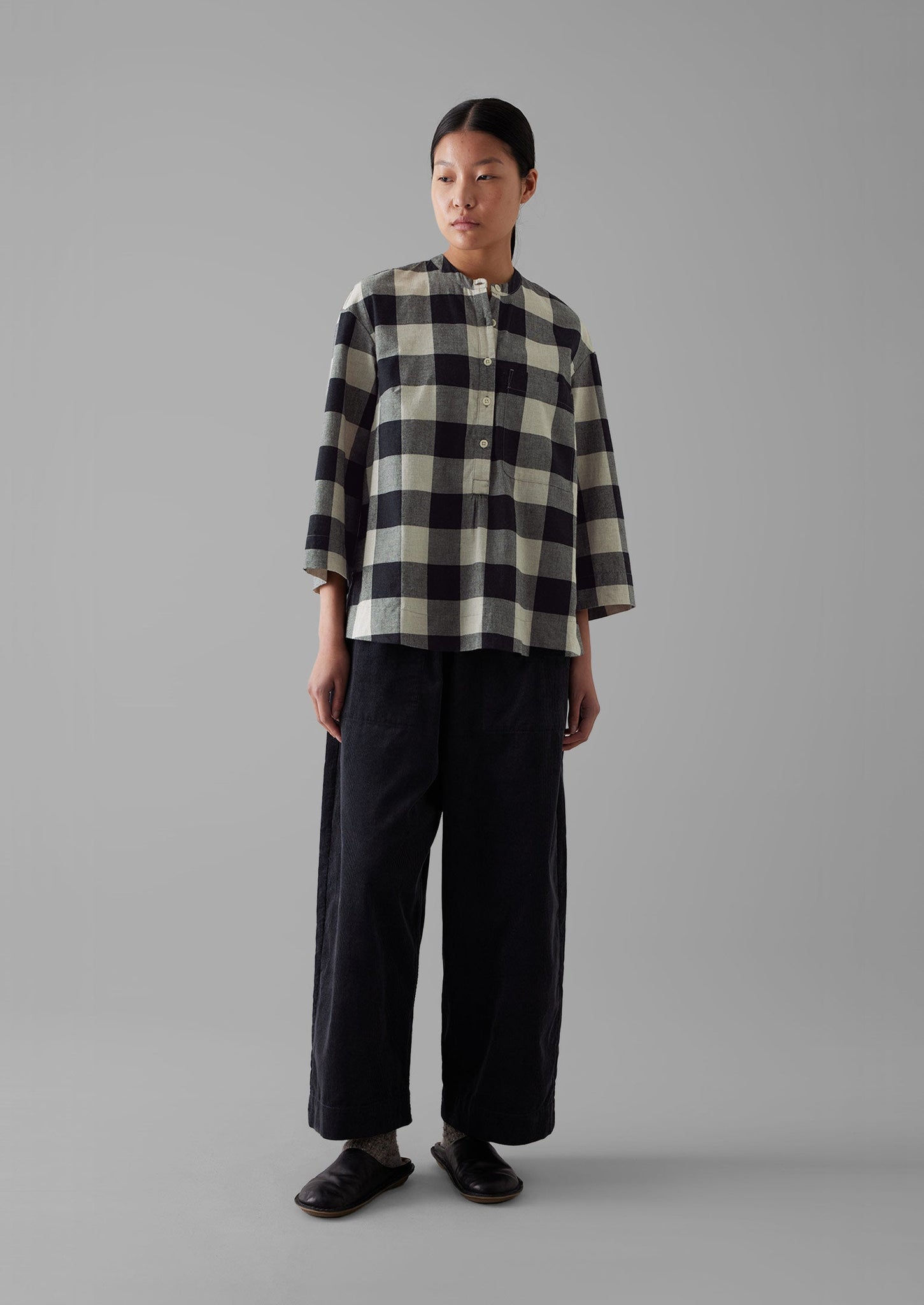 Organic Cord Barrel Leg Trousers | Charcoal