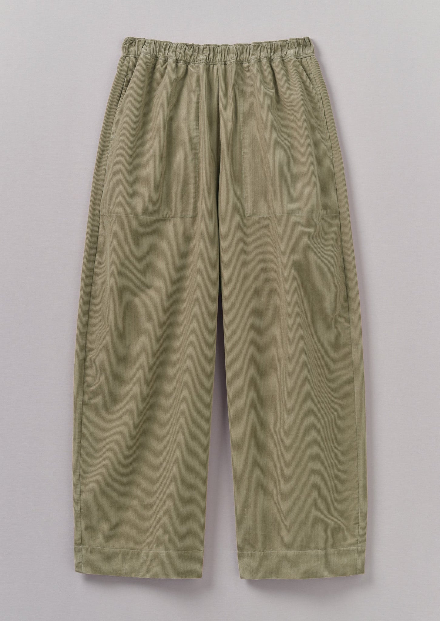 Organic Cord Barrel Leg Trousers | Green Stone