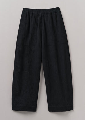 Crinkle Cotton Barrel Leg Trousers | Black