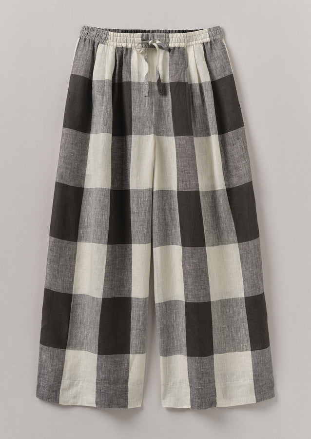 Macro Gingham Lightweight Linen Trousers | Ecru/Charcoal