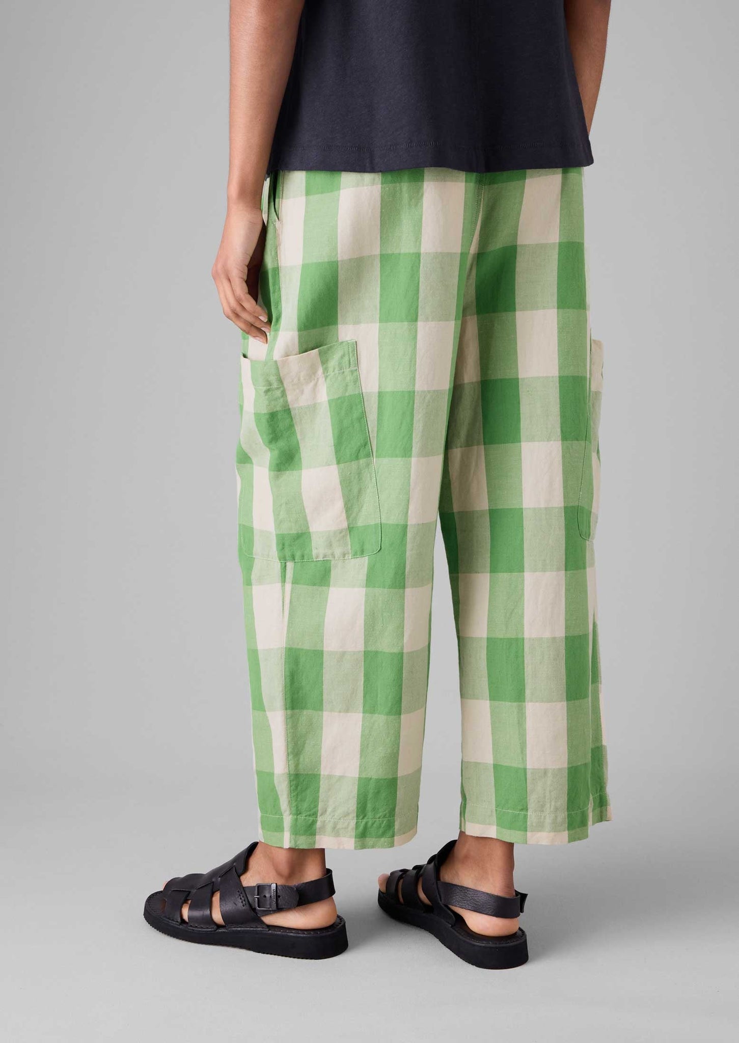 Gingham Linen Cotton Trousers | Lawn Green/Pulp