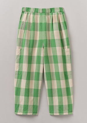 Gingham Linen Cotton Trousers | Lawn Green/Pulp