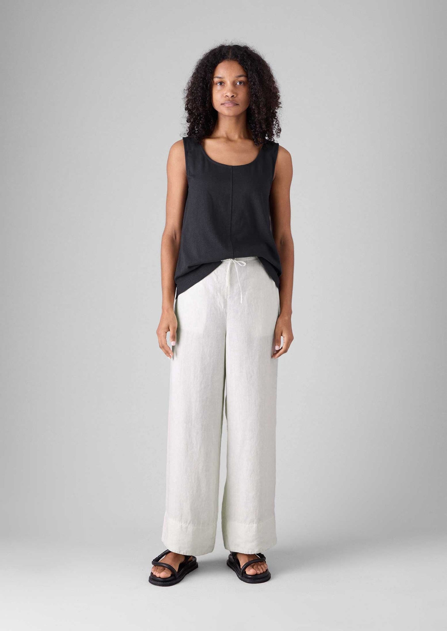 Garment Dyed Linen Wide Leg Trousers | Oat