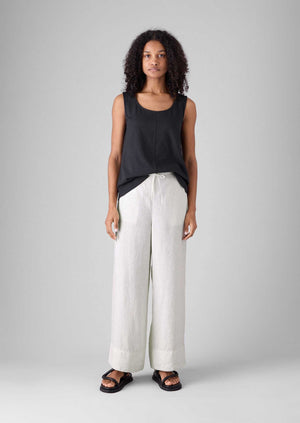Garment Dyed Linen Wide Leg Trousers | Oat