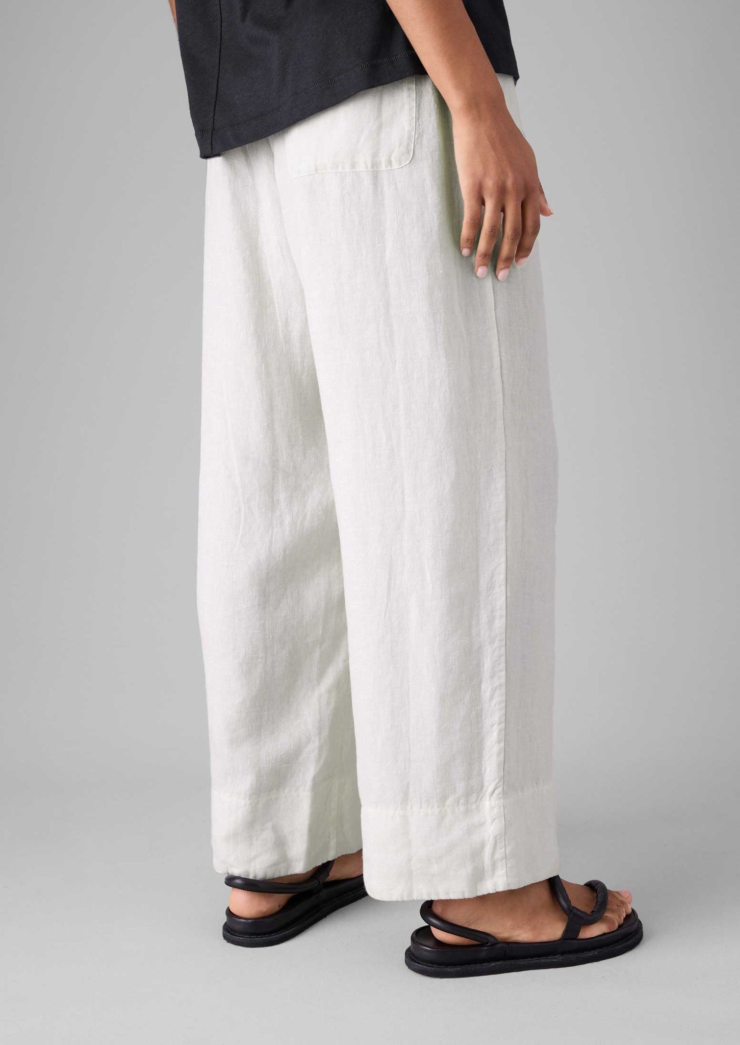 Garment Dyed Linen Wide Leg Trousers | Oat