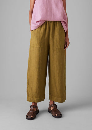 Garment Dyed Linen Barrel Leg Trousers | Durian Green