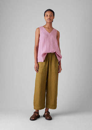 Garment Dyed Linen Barrel Leg Trousers | Durian Green