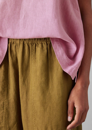 Garment Dyed Linen Barrel Leg Trousers | Durian Green