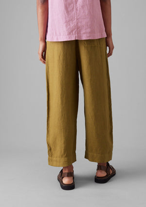 Garment Dyed Linen Barrel Leg Trousers | Durian Green