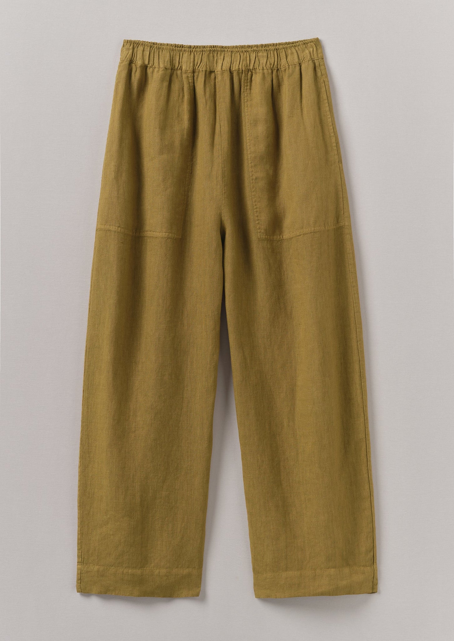 Garment Dyed Linen Barrel Leg Trousers | Durian Green