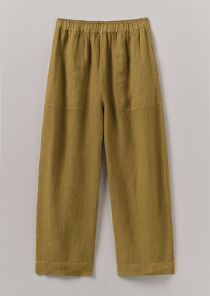 Garment Dyed Linen Barrel Leg Trousers | Durian Green