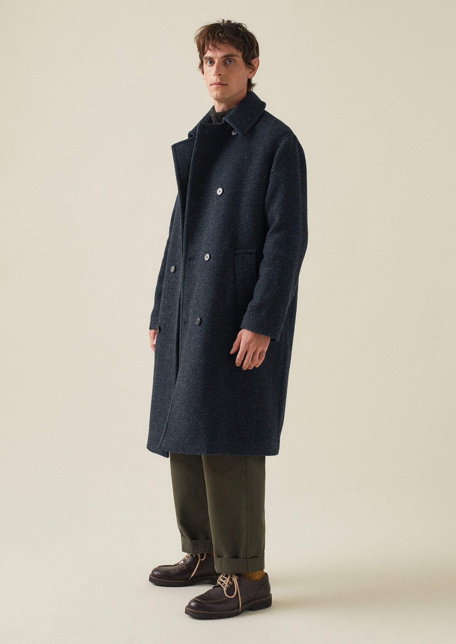 Double Breasted Wool Overcoat | Navy Melange