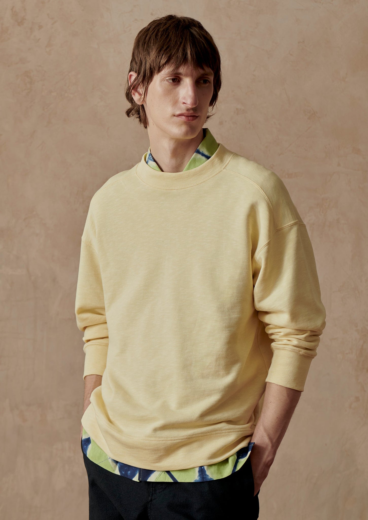 Dropped Shoulder Loopback Jersey Sweatshirt | Yellow