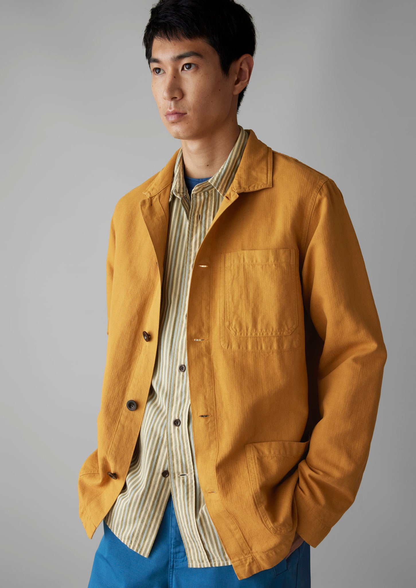Arlo Garment Dyed Herringbone Jacket | Mustard