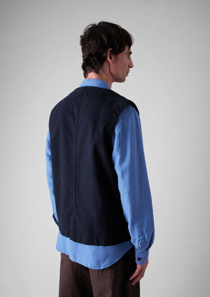 Garment Dyed Cotton Canvas Gilet | Blue Navy