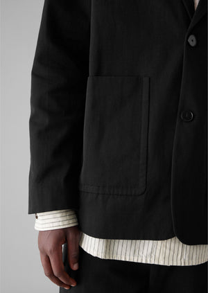 Cotton Linen Twill Low Break Blazer | Black