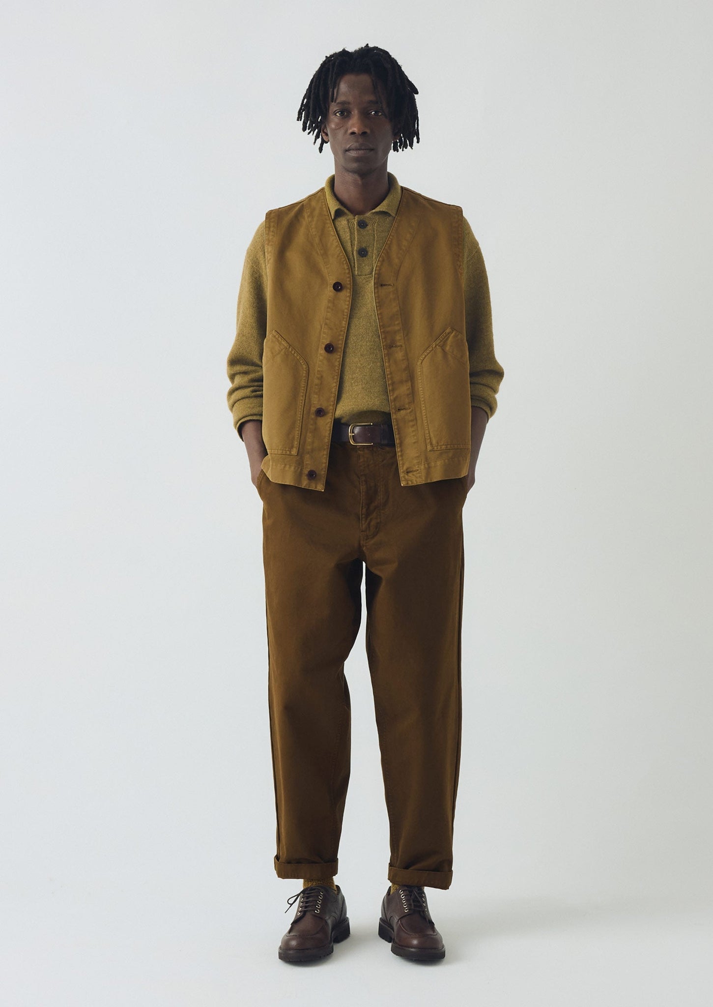 Garment Dyed Cotton Twill Gilet | Cumin