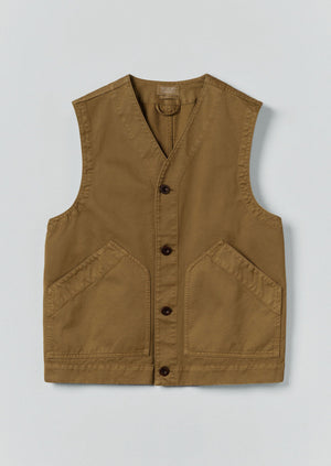Garment Dyed Cotton Twill Gilet | Cumin