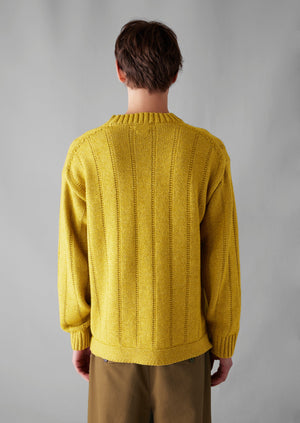 Ribbed Wool Cotton Gansey Sweater | Chartreuse