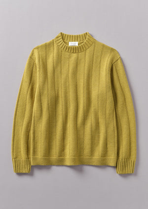 Ribbed Wool Cotton Gansey Sweater | Chartreuse