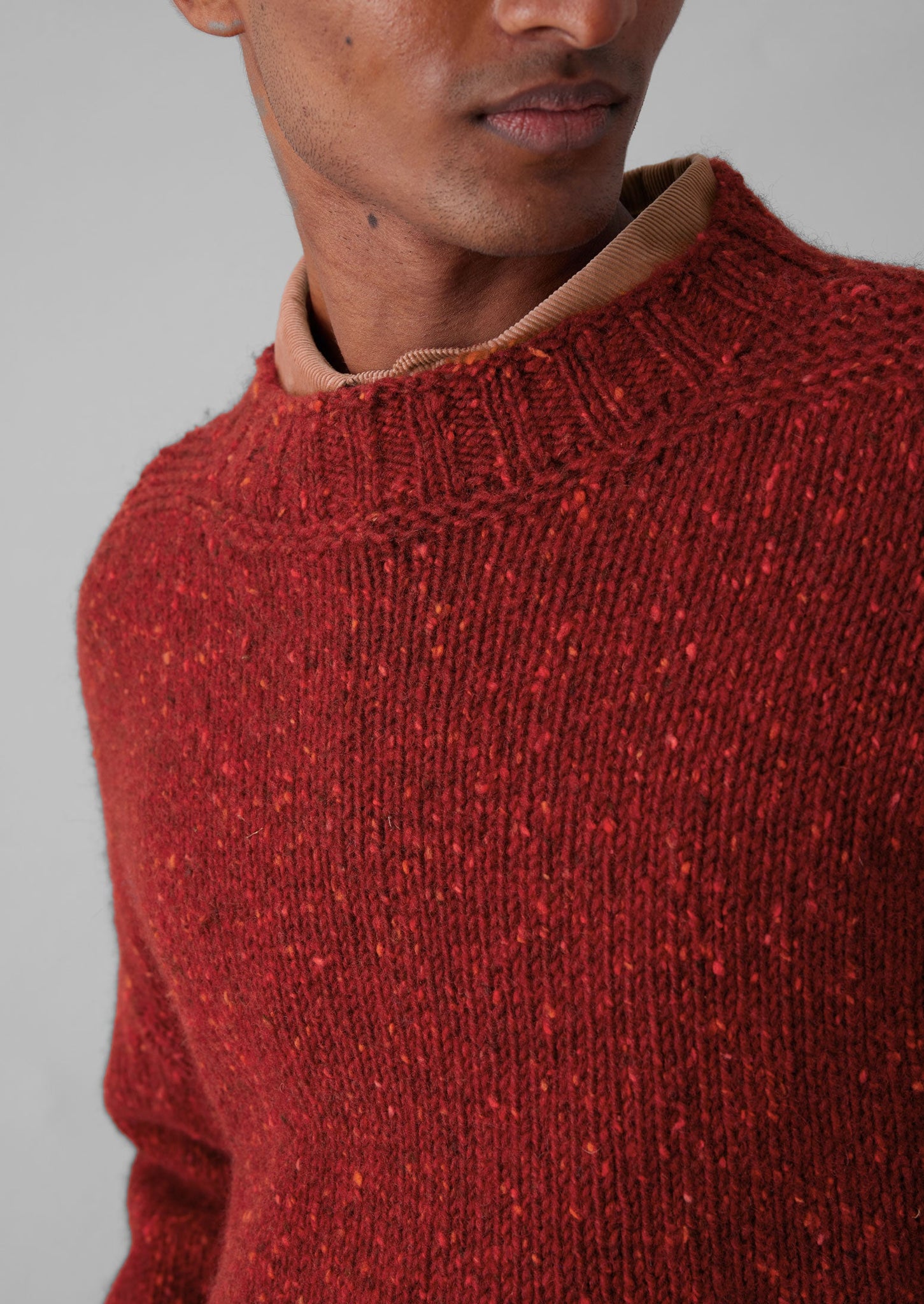 Donegal Wool High Neck Easy Sweater | Red Granite