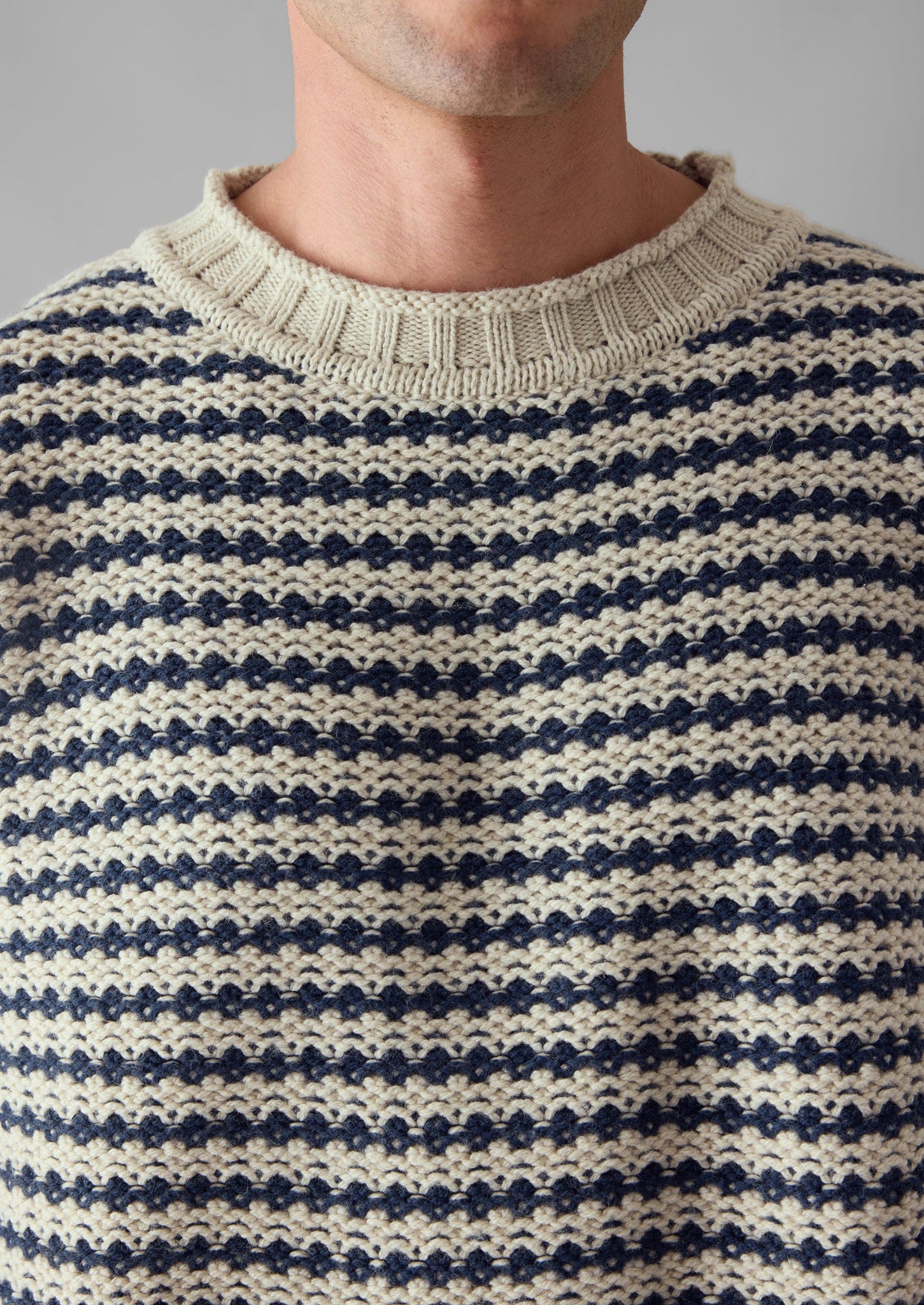 Tucking Stripe Wool Cotton Sweater | Ecru/Navy