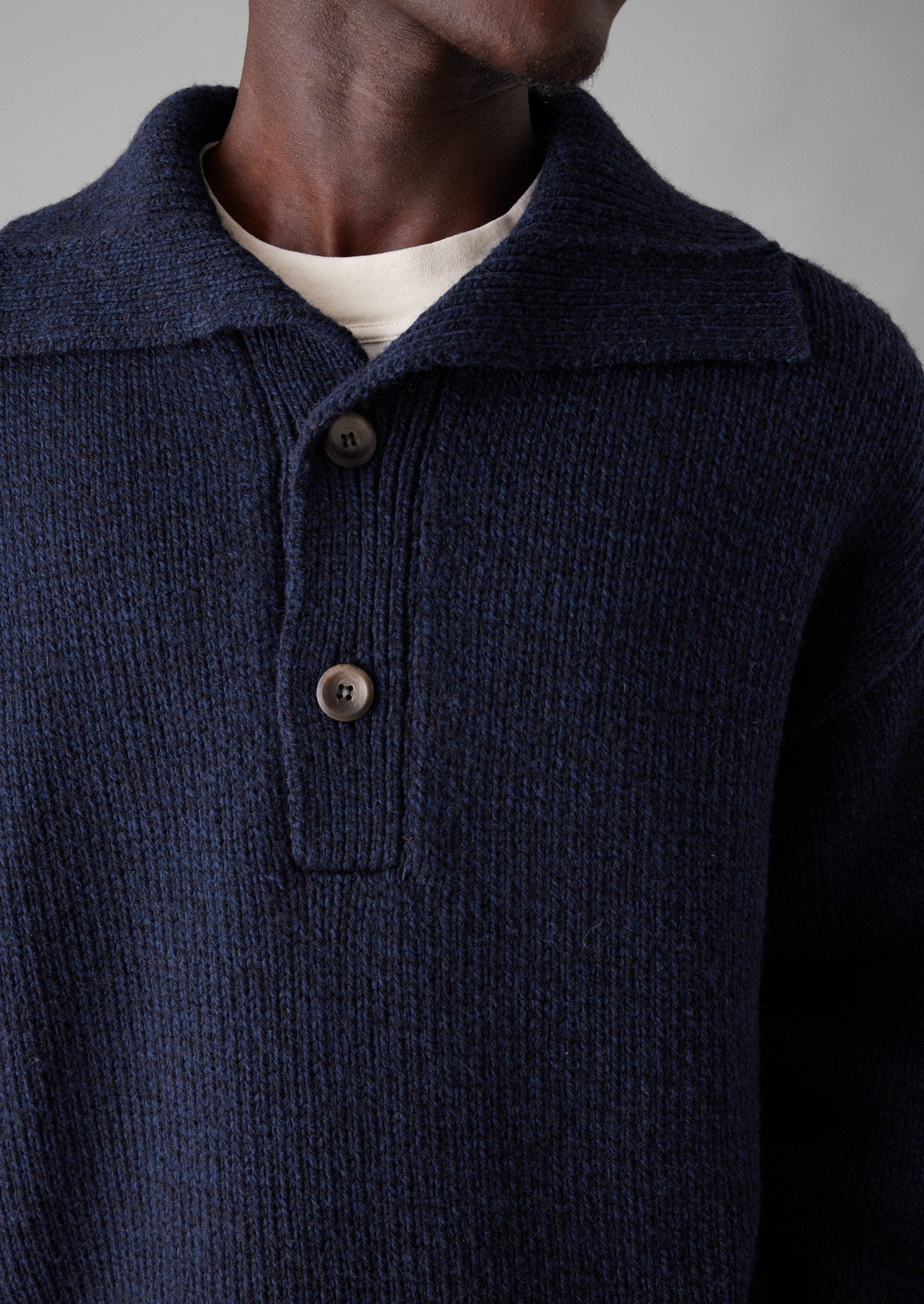 Half Placket Wool Pullover | Navy Melange