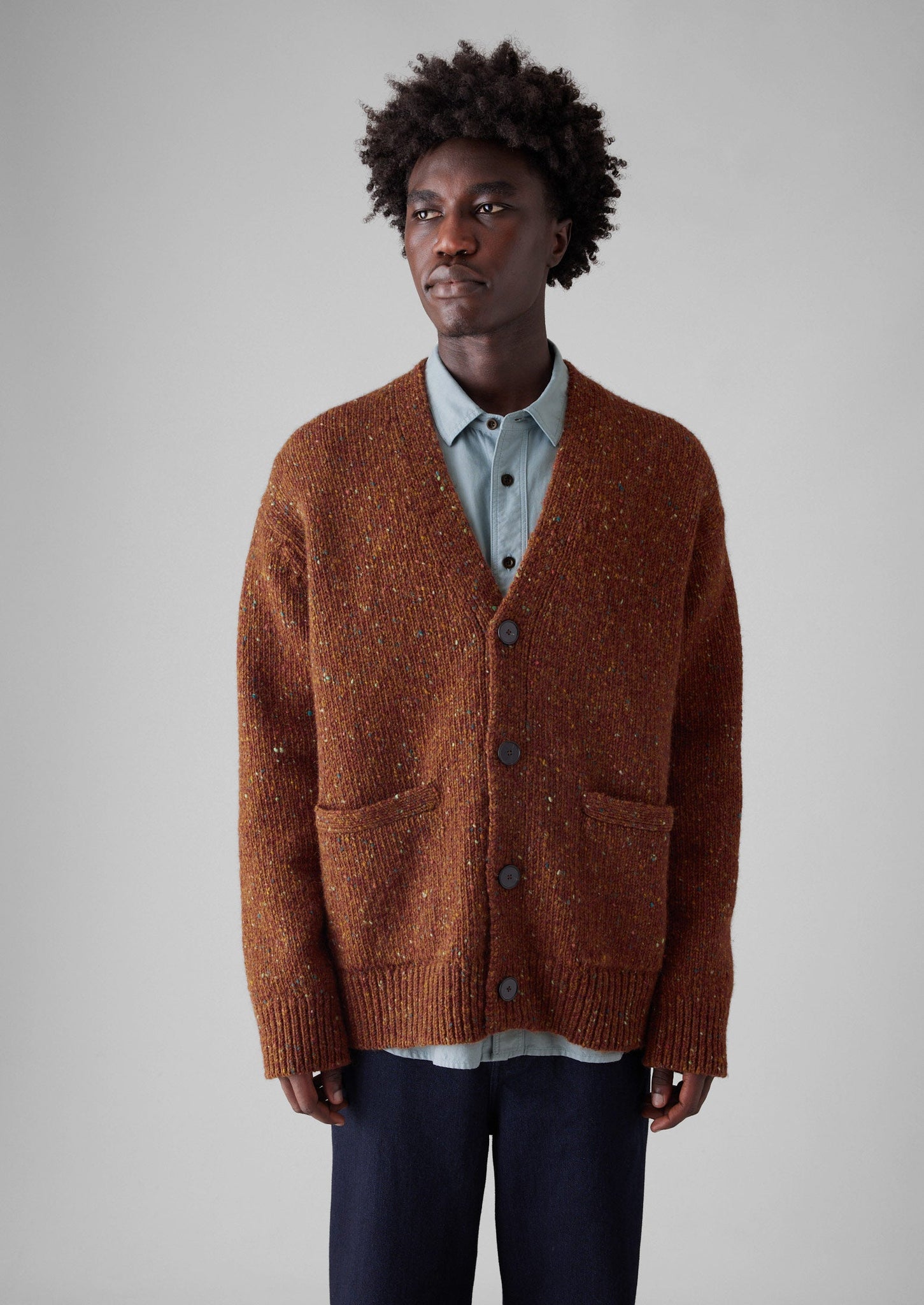 V-Neck Donegal Wool Cardigan | Copper