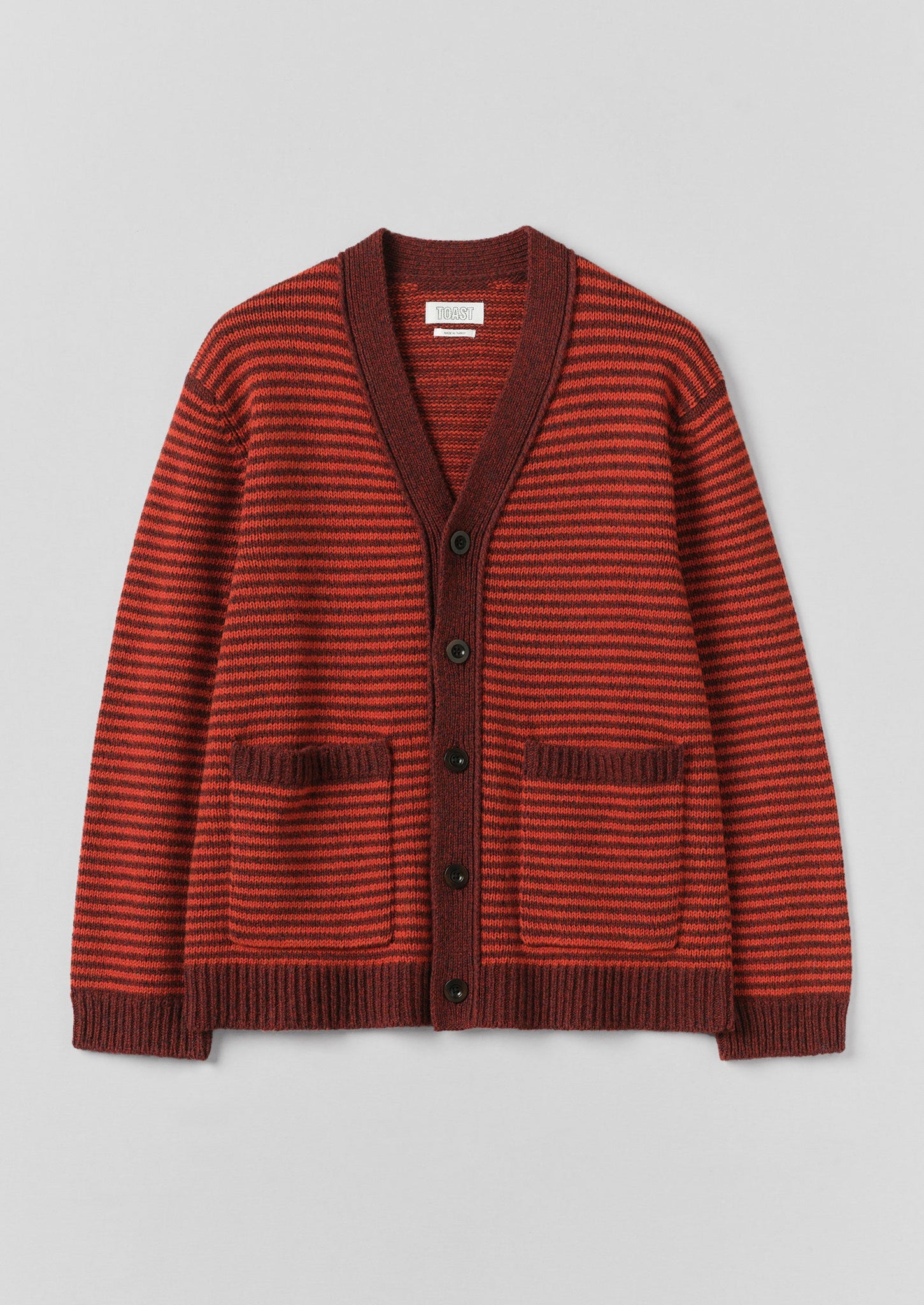 Striped Wool Cardigan | Cardinal Red/Plum