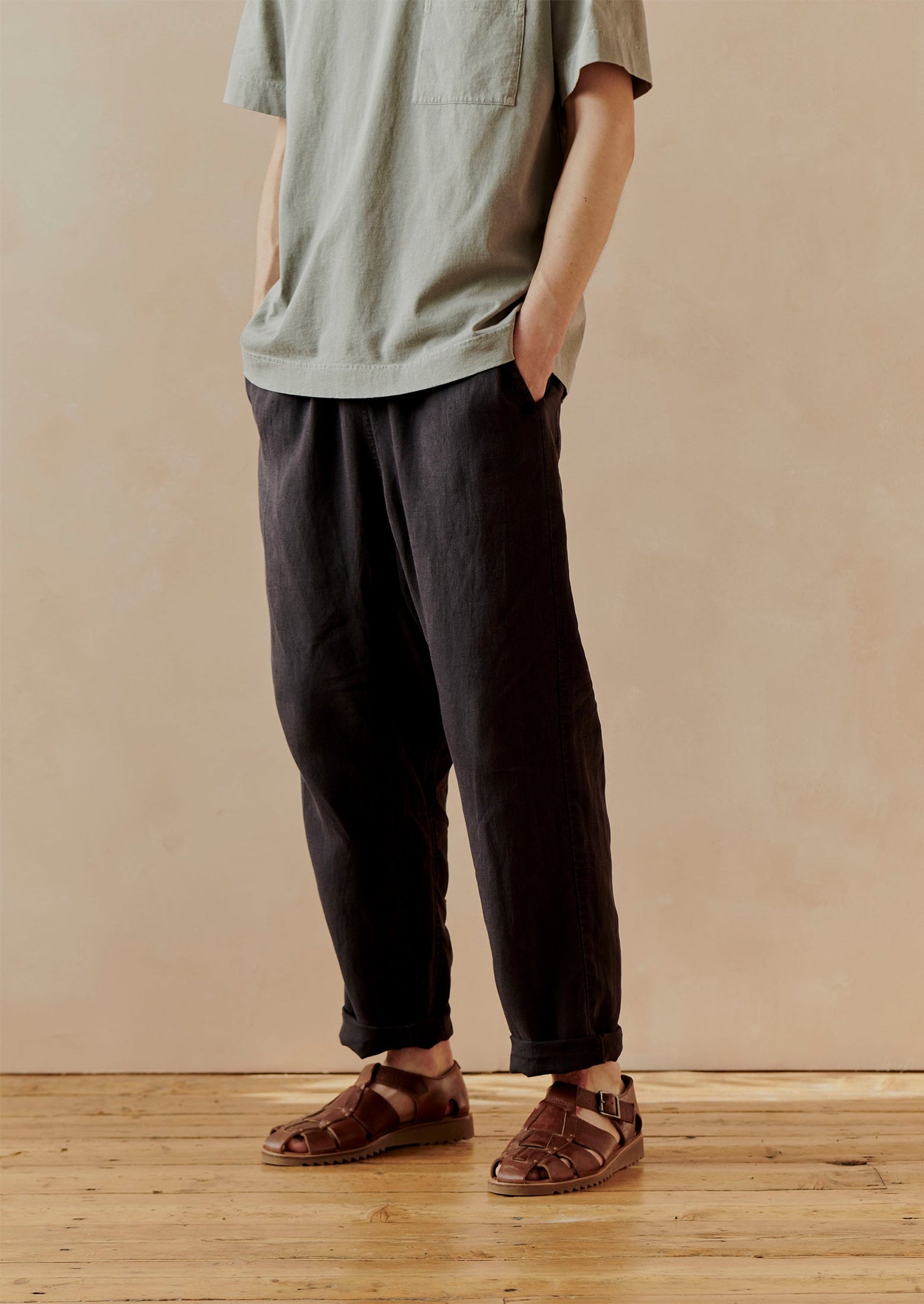 Alfie Garment Dyed Linen Trousers | Slate