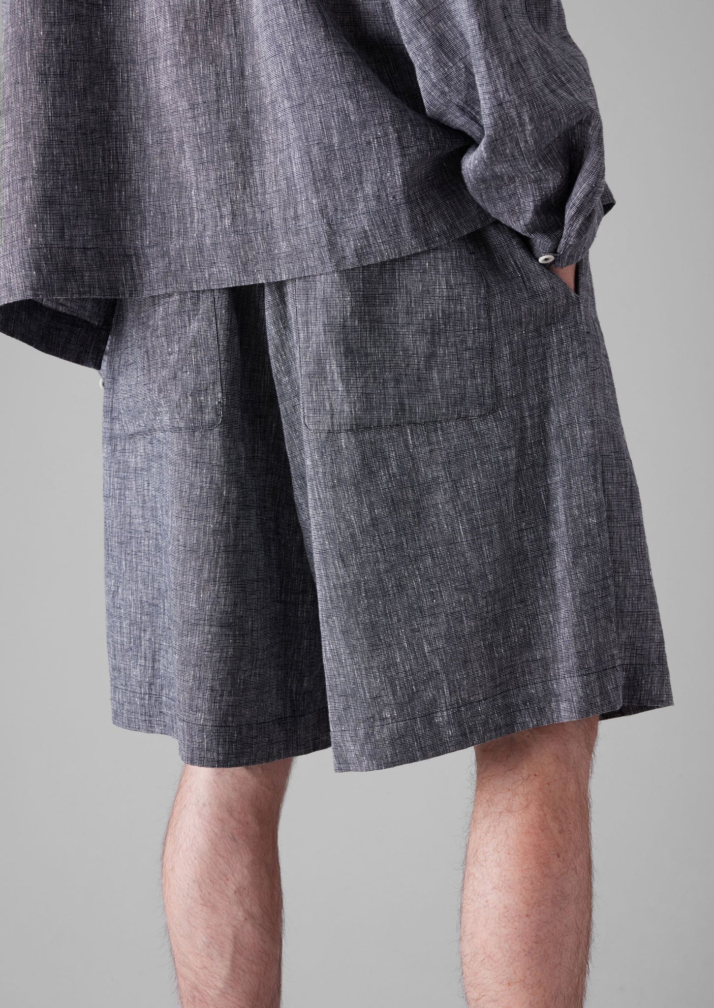 Etched Linen Cotton Drawstring Shorts | Blue Melange