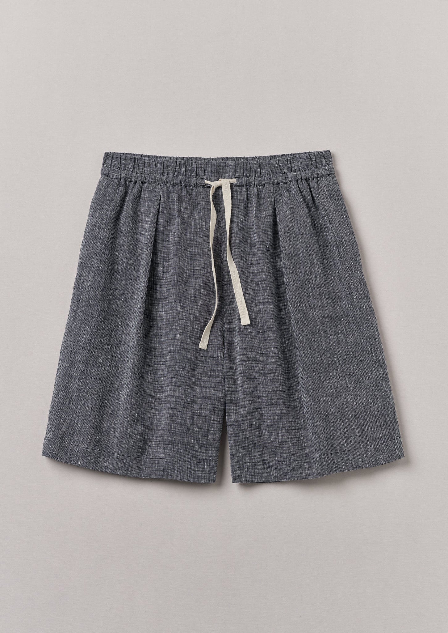 Etched Linen Cotton Drawstring Shorts | Blue Melange
