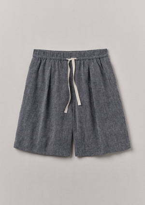 Etched Linen Cotton Drawstring Shorts | Blue Melange