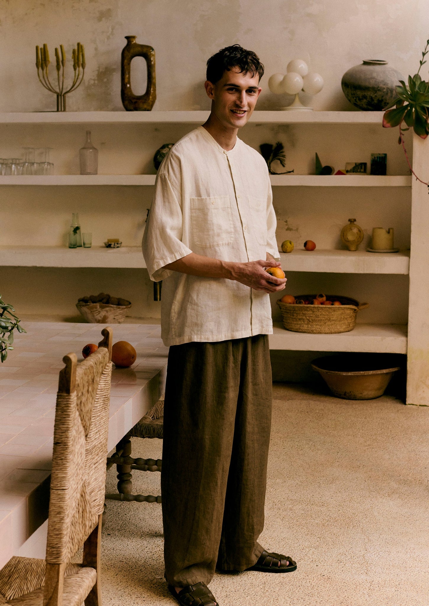 Garment Dyed Linen Drawstring Trousers | Pear