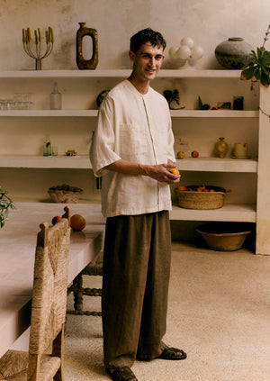 Garment Dyed Linen Drawstring Trousers | Pear