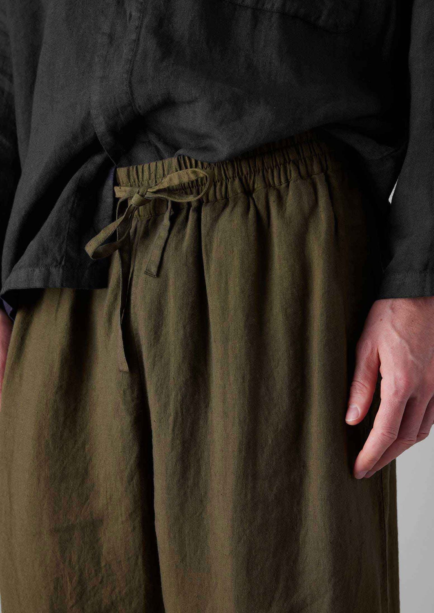 Garment Dyed Linen Drawstring Trousers | Pear